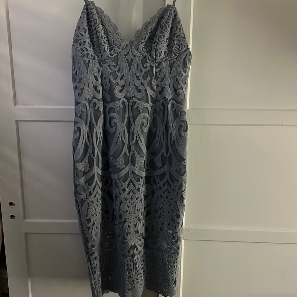 Bardot blue embroidered midi dress. Worn once, excellent condition. Size: US 8.